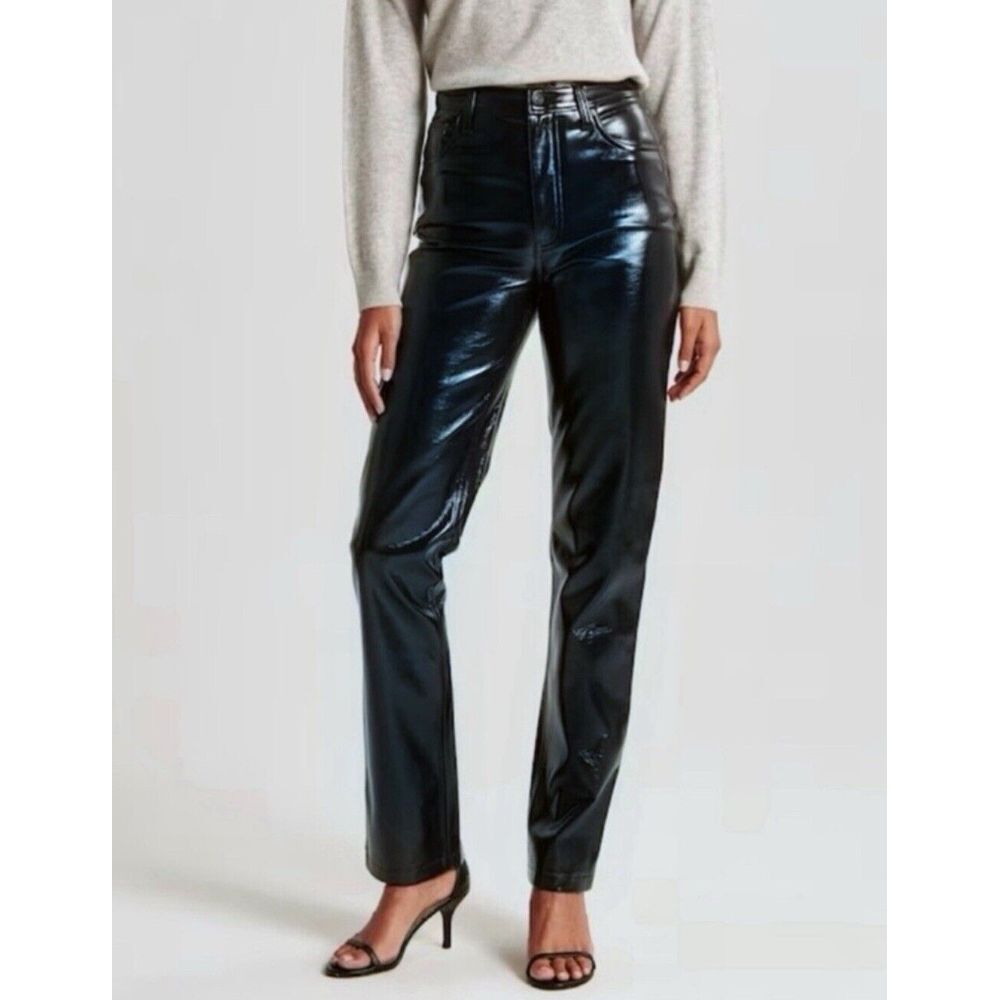Abercrombie & Fitch Curve Love 90 Straight Ultra High Rise Sz 26/2 Faux Leather